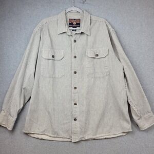 Duluth Trading Co Shirt Mens Extra Large White Navy Stripe Long Sleeve‎ Cotton